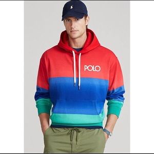 Polo Ralph Lauren Men's Logo Ombré Hooded Sweatshirt Hoodie L Red Blue MSRP $168